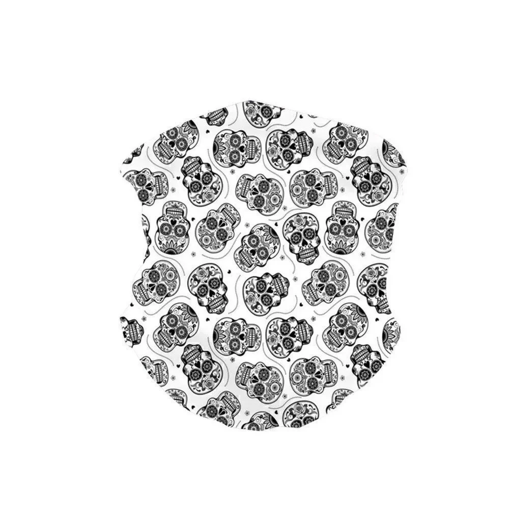 White Black Sugar Skull Neck Gaiter Face Mask